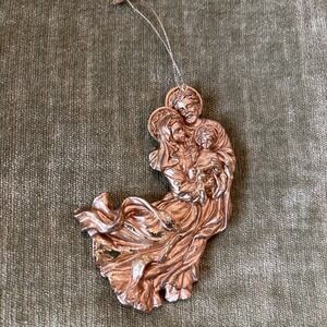 VTG Christmas Ornament Holy Family with Halos Gold Resin Nativity Jesus Mary